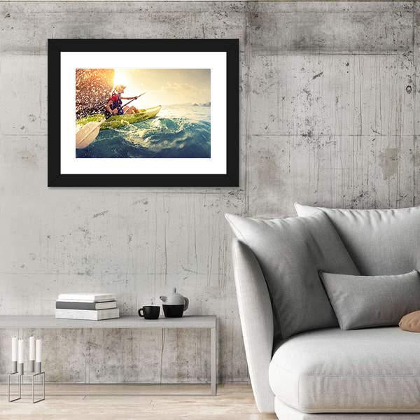 Woman With The Kayak Panoramic Canvas Wall Art-1 Piece-36&quot; x 12&quot;-Tiaracle