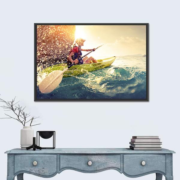 Woman With The Kayak Panoramic Canvas Wall Art-1 Piece-36" x 12"-Tiaracle
