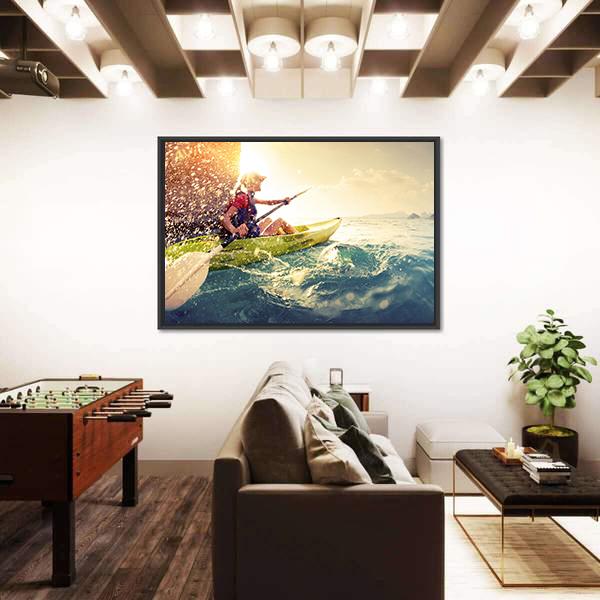 Woman With The Kayak Panoramic Canvas Wall Art-1 Piece-36" x 12"-Tiaracle