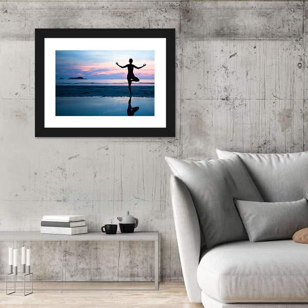 Woman Yoga On The Beach Vertical Canvas Wall Art-3 Vertical-Gallery Wrap-12" x 25"-Tiaracle