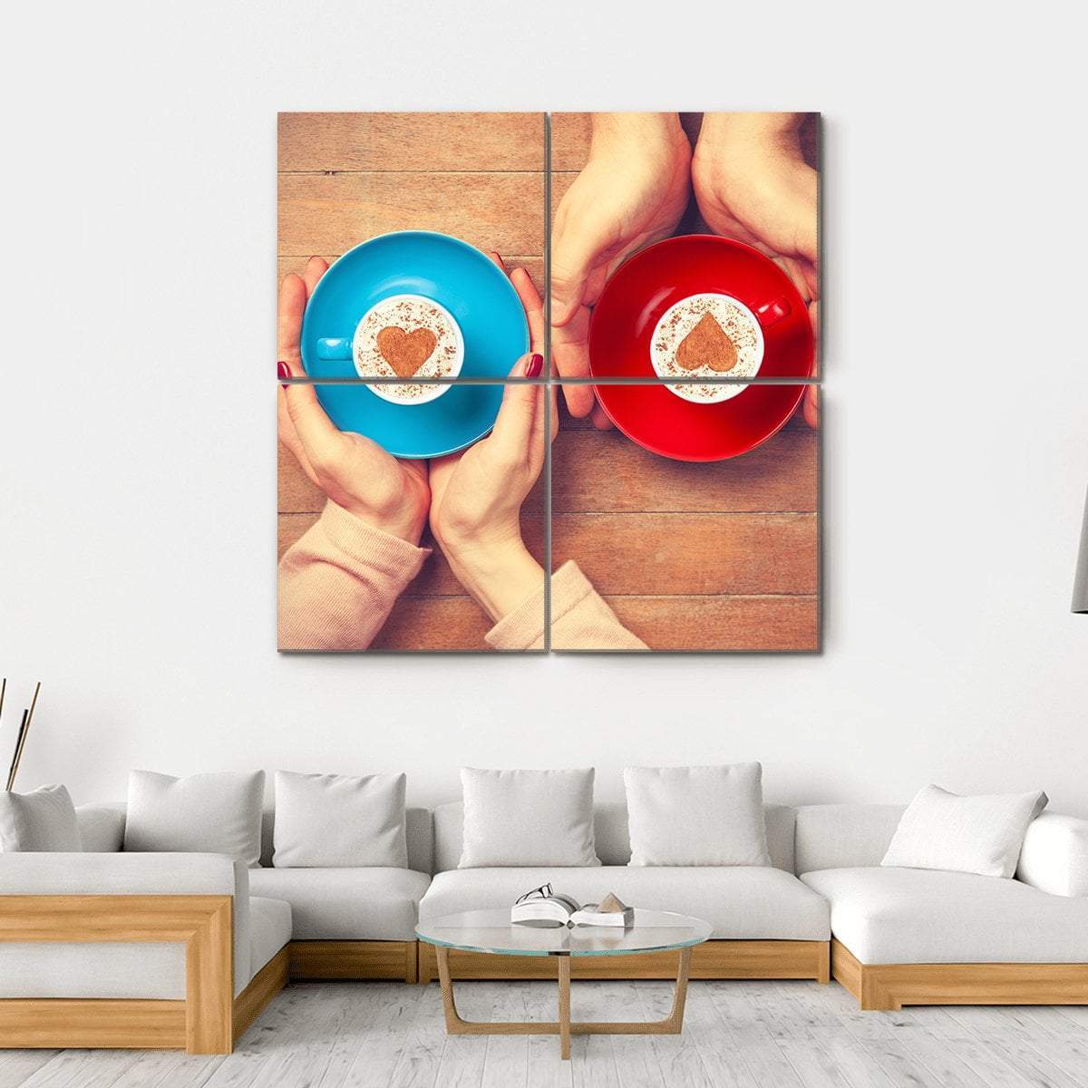 Couple Holding Coffee Cups Canvas Wall Art-4 Square-Gallery Wrap-17" x 17"-Tiaracle