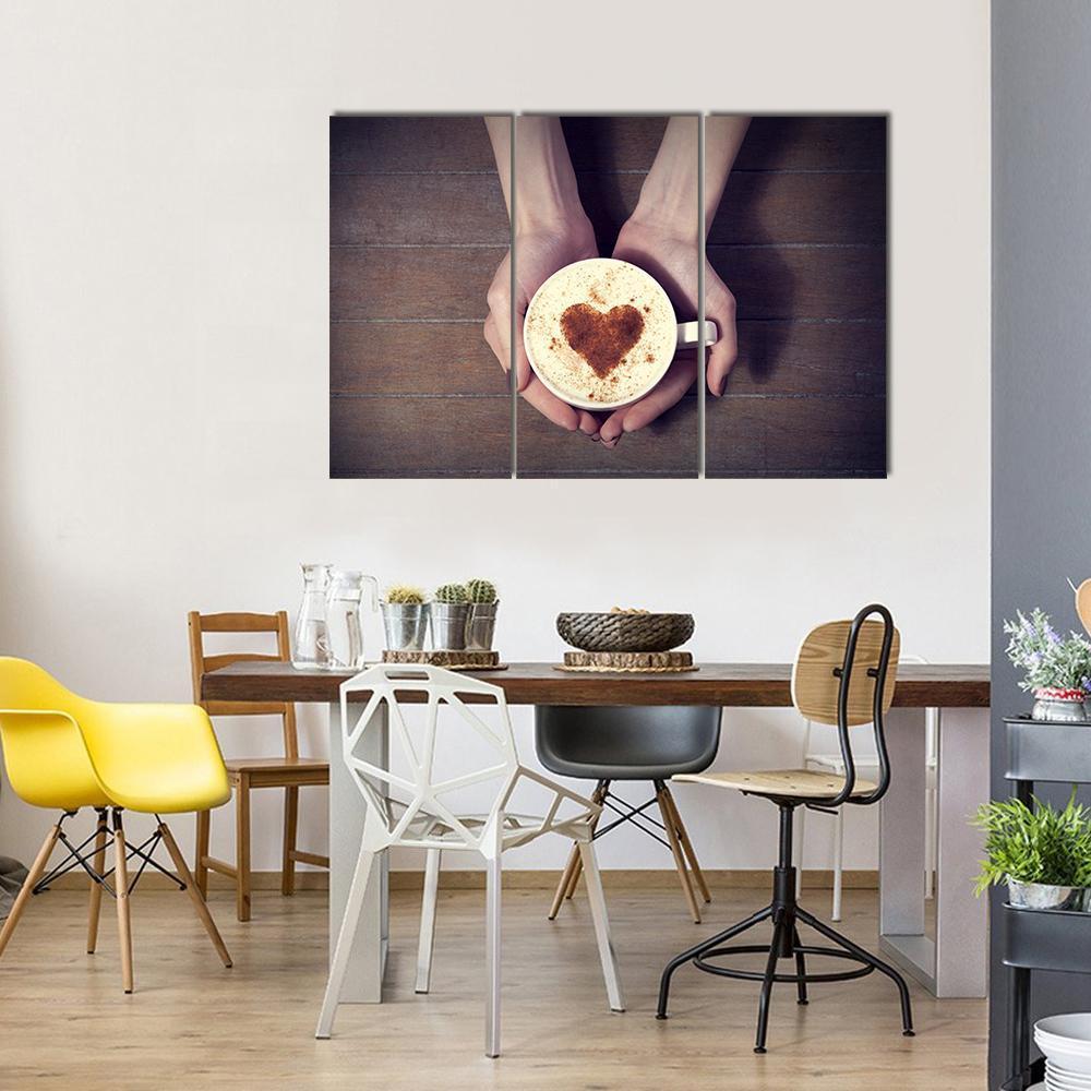 Women Holding Coffee Cup Canvas Wall Art-3 Horizontal-Gallery Wrap-37" x 24"-Tiaracle