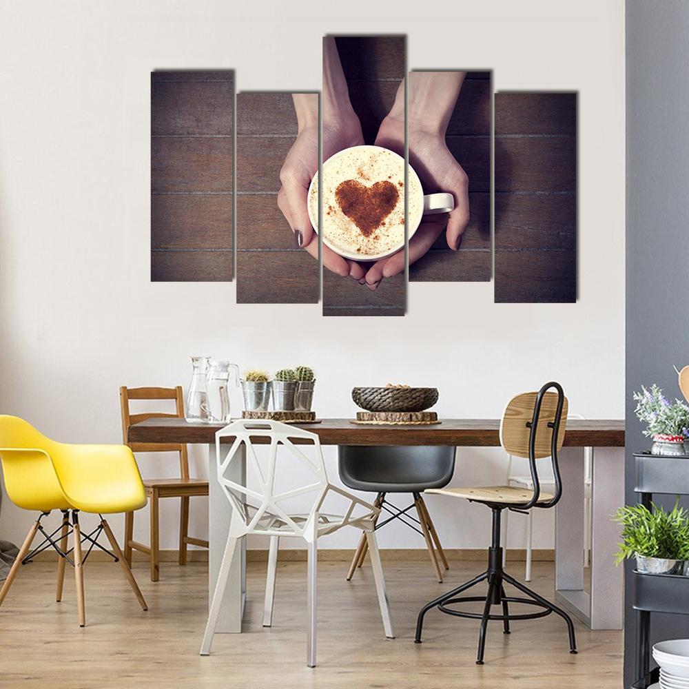 Women Holding Coffee Cup Canvas Wall Art-5 Pop-Gallery Wrap-47&quot; x 32&quot;-Tiaracle