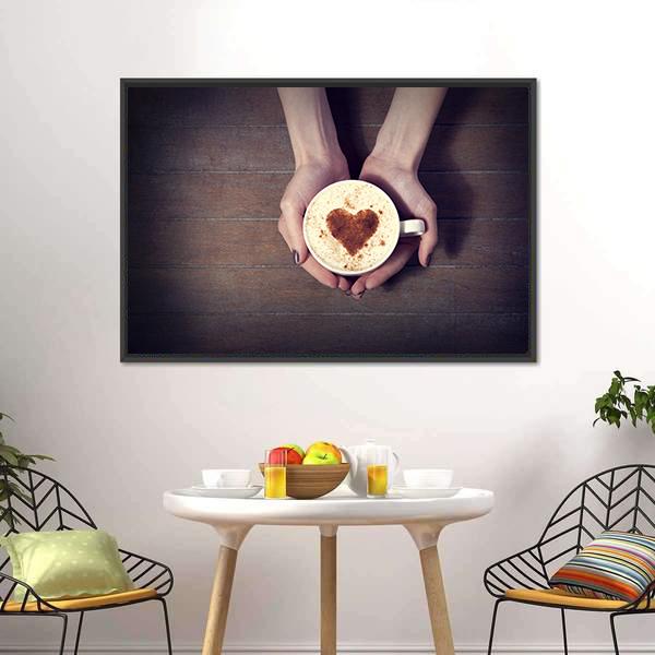 Women Holding Coffee Cup Canvas Wall Art-1 Piece-Floating Frame-24&quot; x 16&quot;-Tiaracle