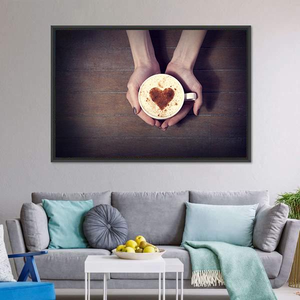 Women Holding Coffee Cup Panoramic Canvas Wall Art-1 Piece-36" x 12"-Tiaracle