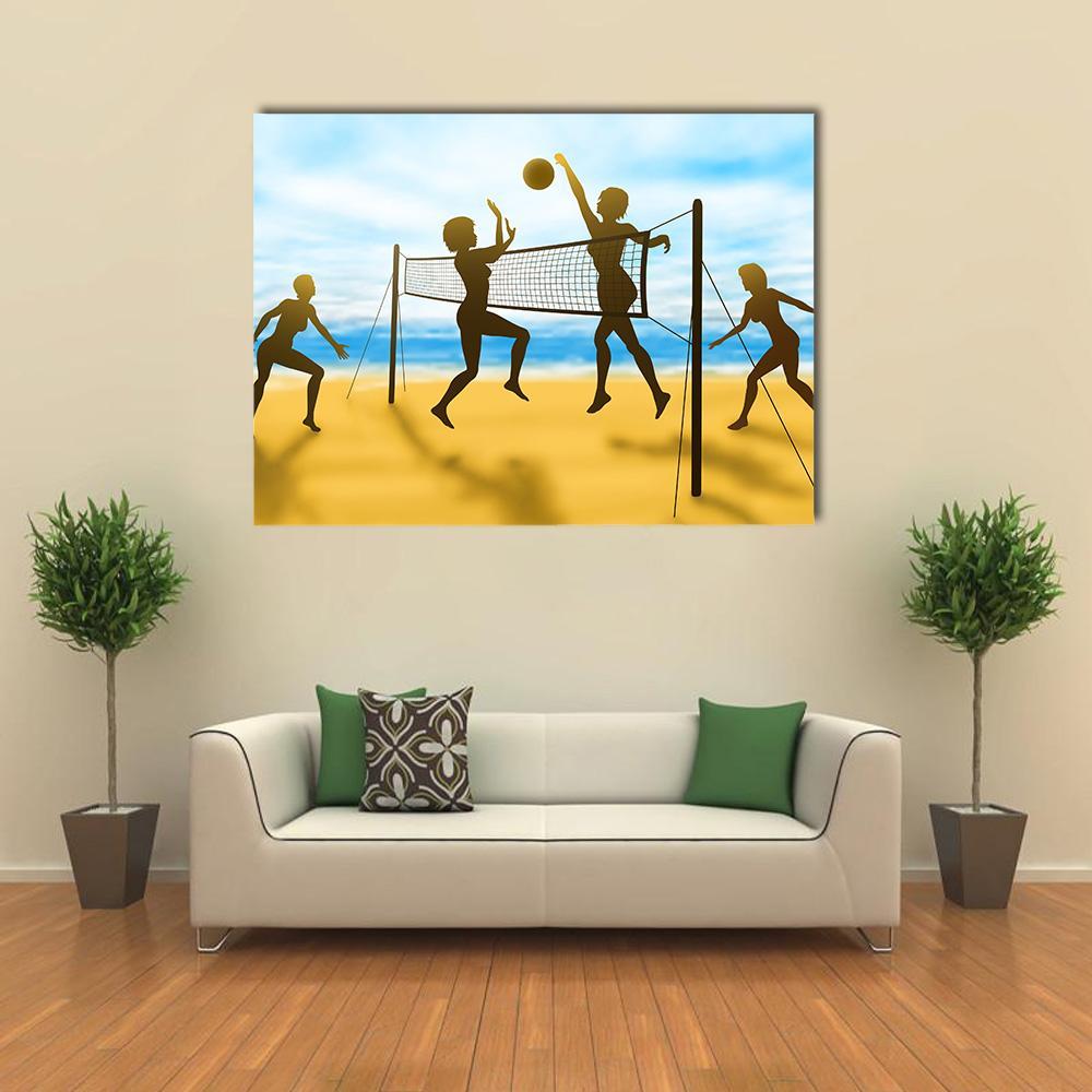 Women Playing Volleyball Canvas Wall Art-4 Horizontal-Gallery Wrap-34" x 24"-Tiaracle