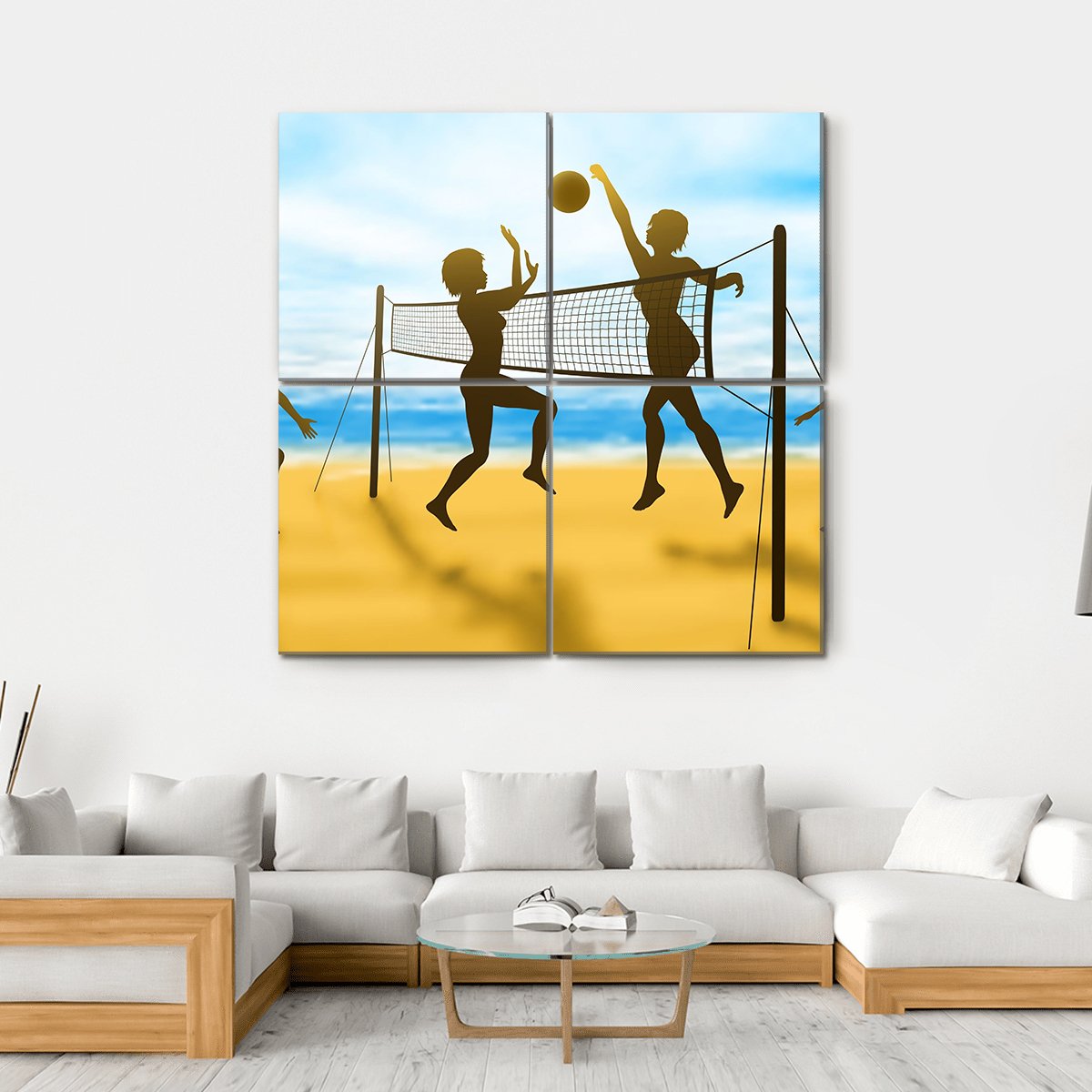 Women Playing Volleyball Canvas Wall Art-4 Square-Gallery Wrap-17" x 17"-Tiaracle