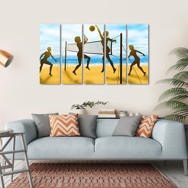 Women Playing Volleyball Canvas Wall Art-5 Horizontal-Gallery Wrap-22" x 12"-Tiaracle