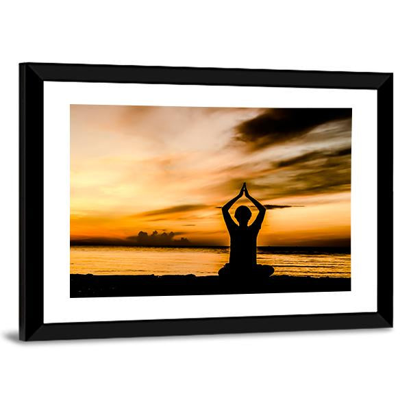 Women Playing Yoga At Beach Side On Sunset Canvas Wall Art-3 Horizontal-Gallery Wrap-25&quot; x 16&quot;-Tiaracle