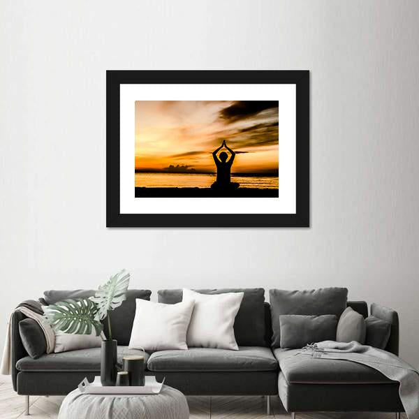 Women Playing Yoga At Beach Side On Sunset Canvas Wall Art-5 Horizontal-Gallery Wrap-22" x 12"-Tiaracle