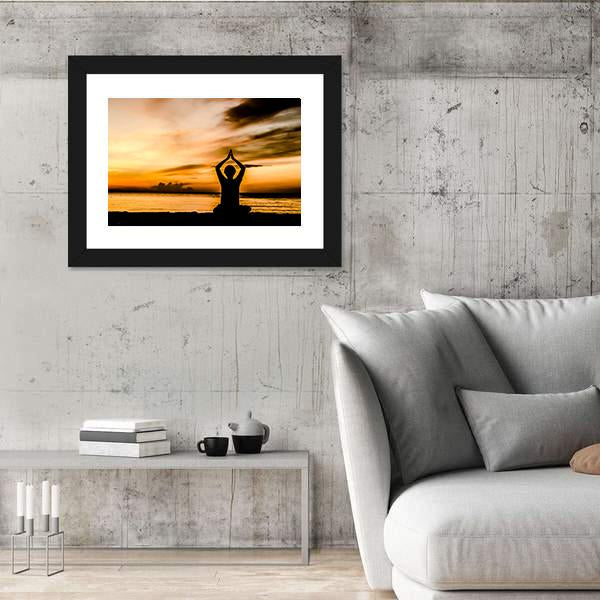 Women Playing Yoga At Beach Side On Sunset Canvas Wall Art-5 Horizontal-Gallery Wrap-22" x 12"-Tiaracle