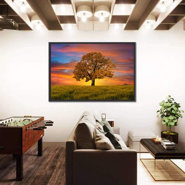 Wonderful Alone Tree In The Field With Clouds Canvas Wall Art-5 Horizontal-Gallery Wrap-22" x 12"-Tiaracle
