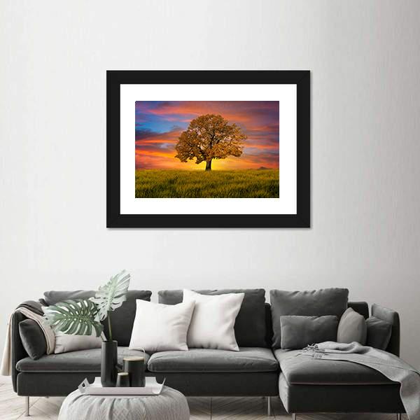 Wonderful Alone Tree In The Field With Clouds Canvas Wall Art-5 Horizontal-Gallery Wrap-22" x 12"-Tiaracle