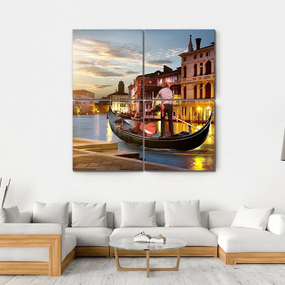 Wonderful Grand Canal In Sunset Time Canvas Wall Art-4 Square-Gallery Wrap-17" x 17"-Tiaracle