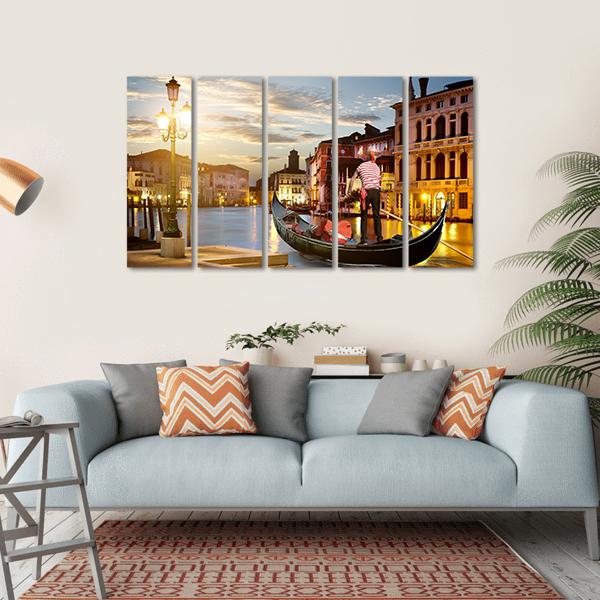 Wonderful Grand Canal In Sunset Time Canvas Wall Art-5 Horizontal-Gallery Wrap-22" x 12"-Tiaracle