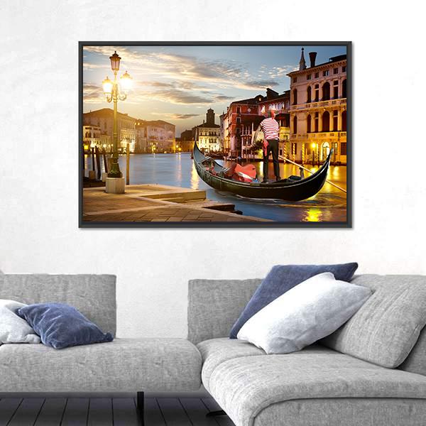 Wonderful Grand Canal In Sunset Time Canvas Wall Art-3 Horizontal-Gallery Wrap-25" x 16"-Tiaracle