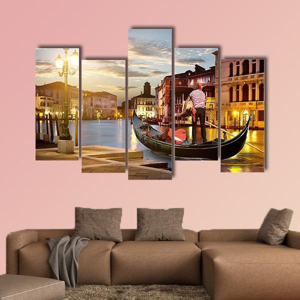 Wonderful Grand Canal In Sunset Time Canvas Wall Art-5 Pop-Gallery Wrap-47" x 32"-Tiaracle