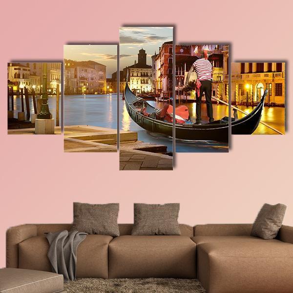 Wonderful Grand Canal In Sunset Time Canvas Wall Art-5 Star-Gallery Wrap-62" x 32"-Tiaracle