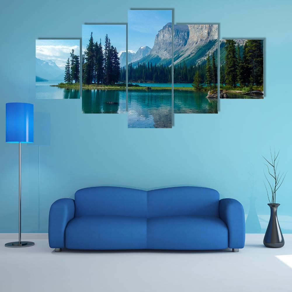 Wonderful Lake In The Mountain Canvas Wall Art-5 Star-Gallery Wrap-62" x 32"-Tiaracle