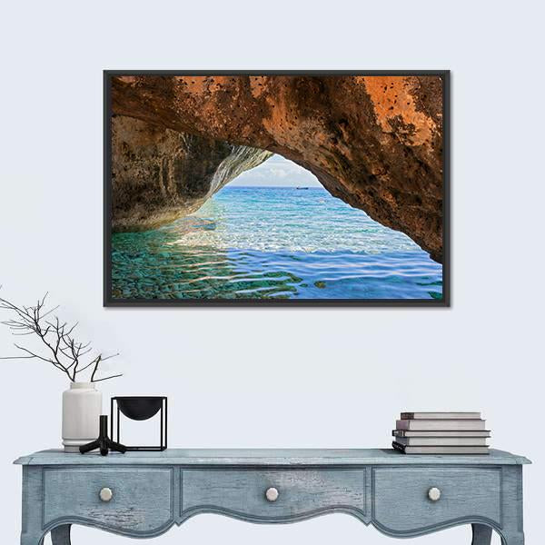 Wonderful Sea Bay In Greece Canvas Wall Art-1 Piece-Floating Frame-24" x 16"-Tiaracle