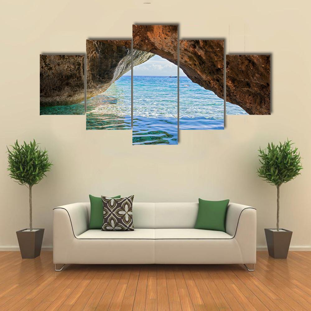 Wonderful Sea Bay In Greece Canvas Wall Art-5 Star-Gallery Wrap-62" x 32"-Tiaracle