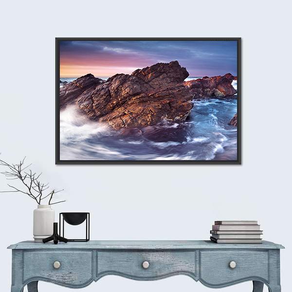Wonderful Sunset on the South Australian Coast Canvas Wall Art-1 Piece-Floating Frame-24" x 16"-Tiaracle