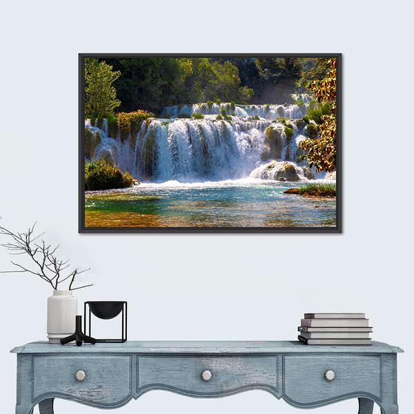 Wonderful Waterfalls In Krka National Park Canvas Wall Art-1 Piece-Floating Frame-24" x 16"-Tiaracle