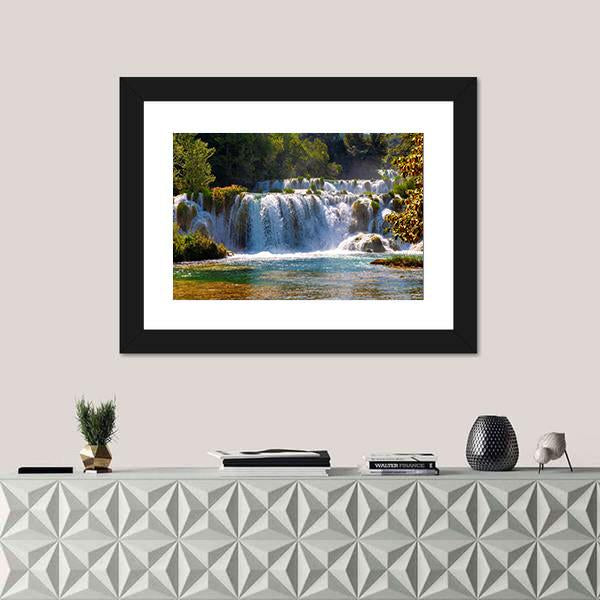 Wonderful Waterfalls In Krka National Park Canvas Wall Art-1 Piece-Framed Print-20" x 16"-Tiaracle