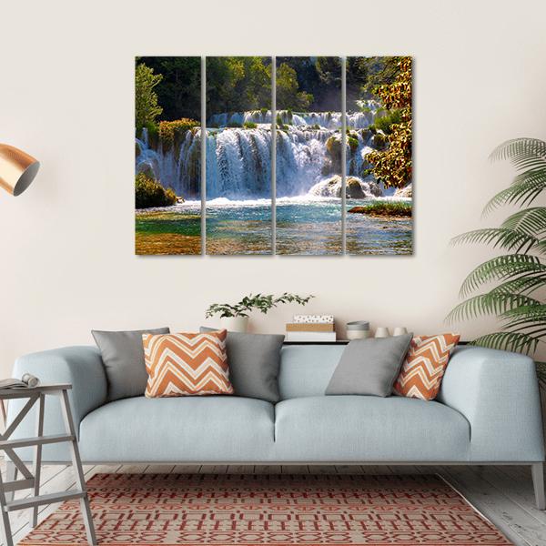 Wonderful Waterfalls In Krka National Park Canvas Wall Art-4 Horizontal-Gallery Wrap-34" x 24"-Tiaracle