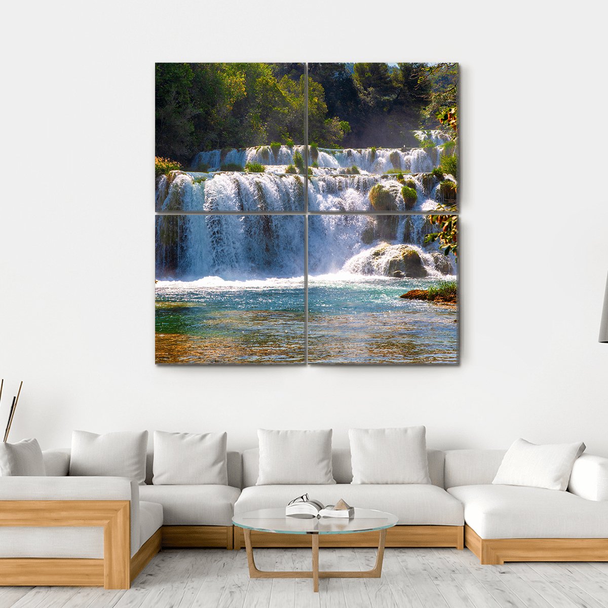 Wonderful Waterfalls In Krka National Park Canvas Wall Art-4 Square-Gallery Wrap-17" x 17"-Tiaracle