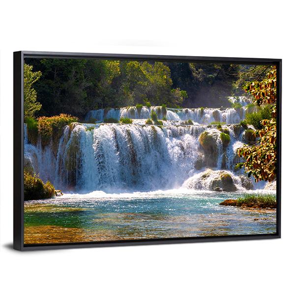 Wonderful Waterfalls In Krka National Park Canvas Wall Art-3 Horizontal-Gallery Wrap-25" x 16"-Tiaracle