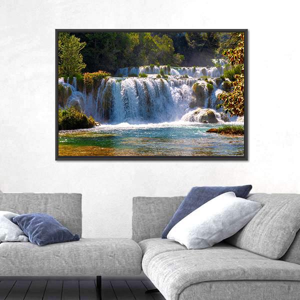 Wonderful Waterfalls In Krka National Park Canvas Wall Art-3 Horizontal-Gallery Wrap-25" x 16"-Tiaracle
