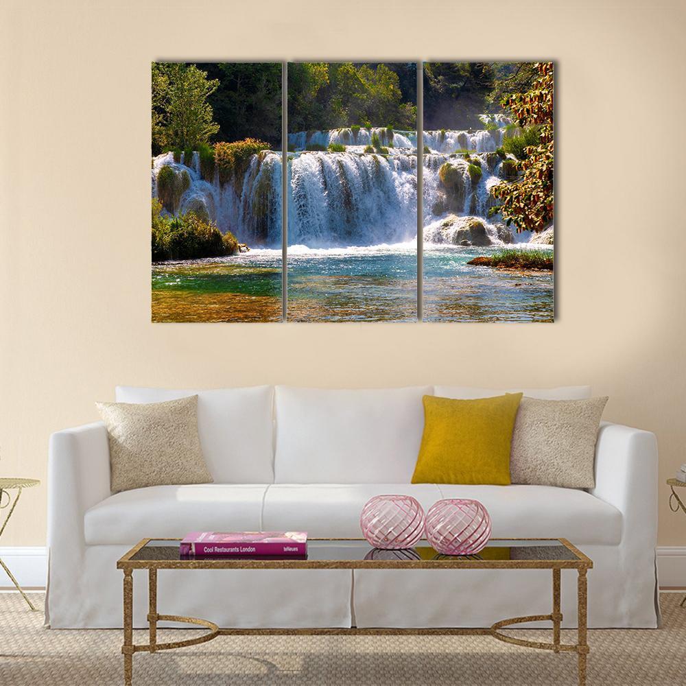 Wonderful Waterfalls In Krka National Park Canvas Wall Art-3 Horizontal-Gallery Wrap-37" x 24"-Tiaracle
