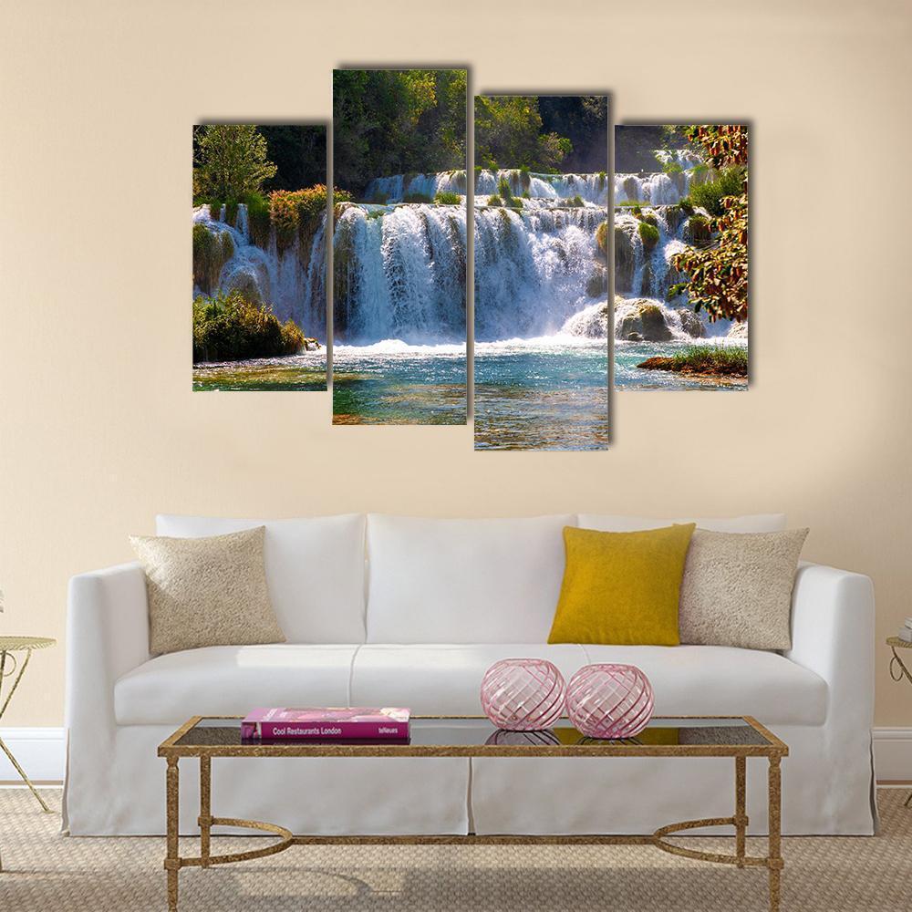 Wonderful Waterfalls In Krka National Park Canvas Wall Art-4 Pop-Gallery Wrap-50" x 32"-Tiaracle