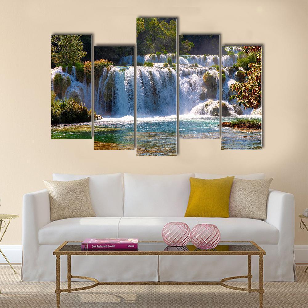 Wonderful Waterfalls In Krka National Park Canvas Wall Art-5 Pop-Gallery Wrap-47" x 32"-Tiaracle