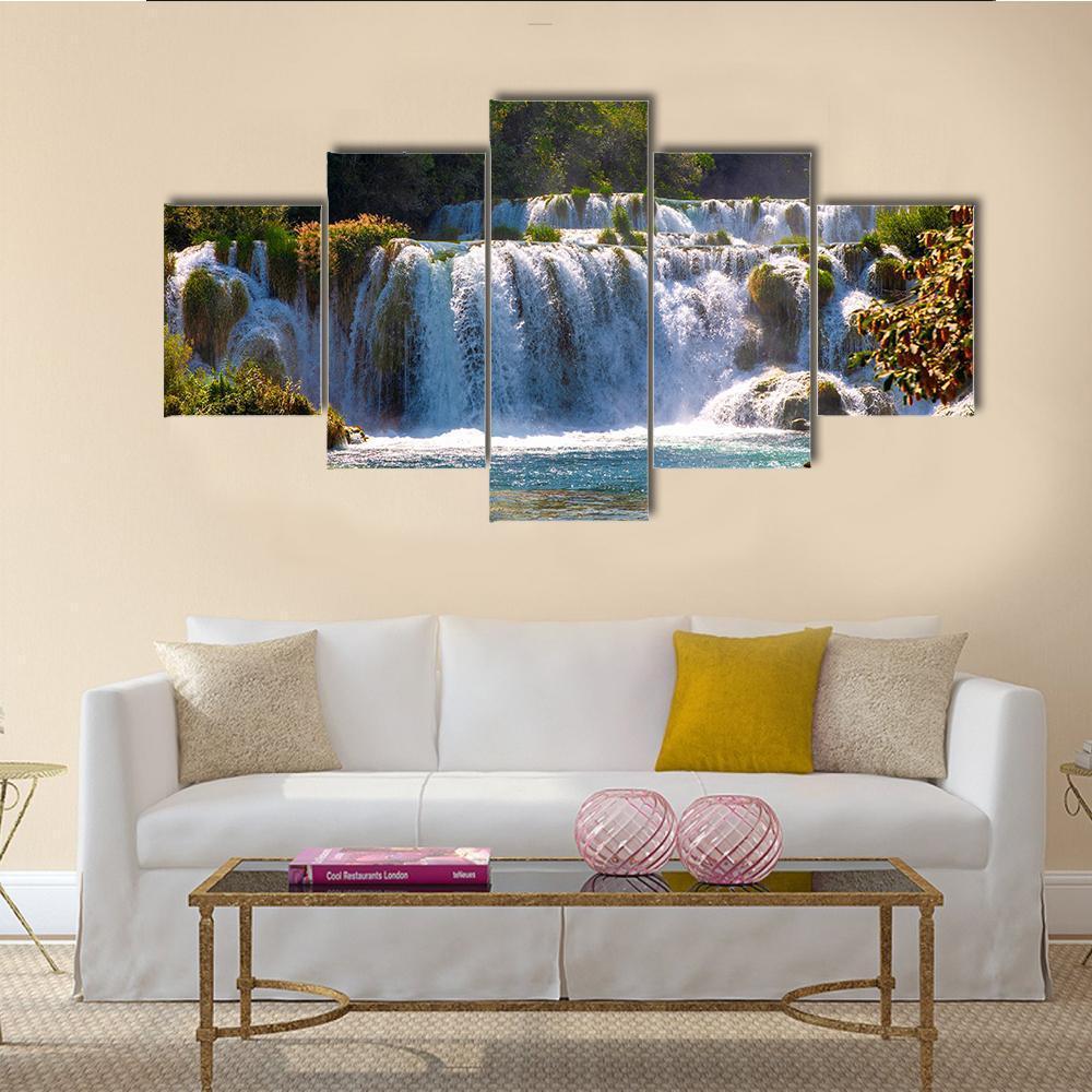 Wonderful Waterfalls In Krka National Park Canvas Wall Art-4 Pop-Gallery Wrap-50" x 32"-Tiaracle