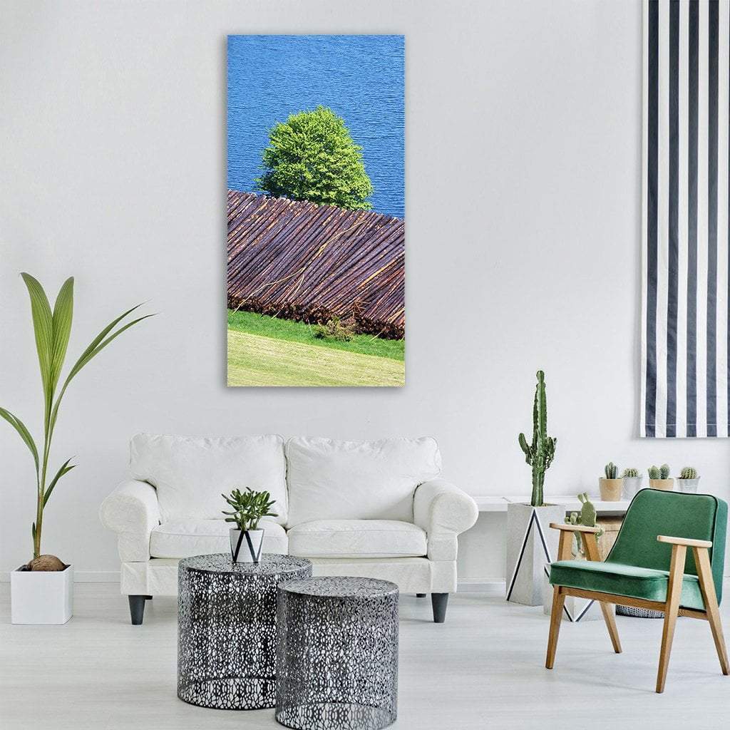 Wood Tree Trunks Near Lake Vertical Canvas Wall Art-1 Vertical-Gallery Wrap-12" x 24"-Tiaracle