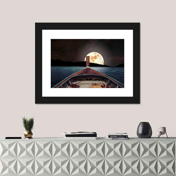 Wooden Boat At Night Canvas Wall Art-1 Piece-Framed Print-20" x 16"-Tiaracle