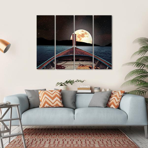 Wooden Boat At Night Canvas Wall Art-4 Horizontal-Gallery Wrap-34" x 24"-Tiaracle