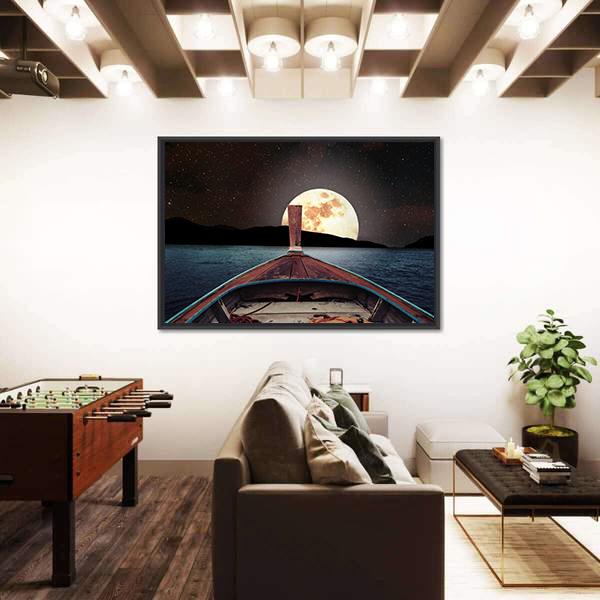 Wooden Boat At Night Canvas Wall Art-5 Horizontal-Gallery Wrap-22" x 12"-Tiaracle