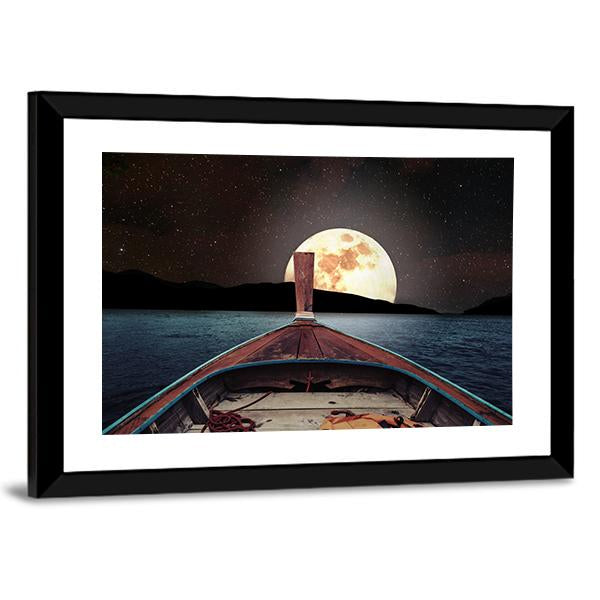 Wooden Boat At Night Canvas Wall Art-3 Horizontal-Gallery Wrap-25" x 16"-Tiaracle