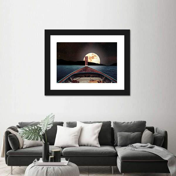 Wooden Boat At Night Canvas Wall Art-3 Horizontal-Gallery Wrap-25" x 16"-Tiaracle