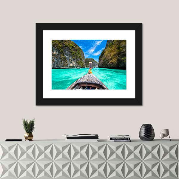 Wooden Boat on Koh Phi Phi Island Canvas Wall Art-1 Piece-Framed Print-20" x 16"-Tiaracle