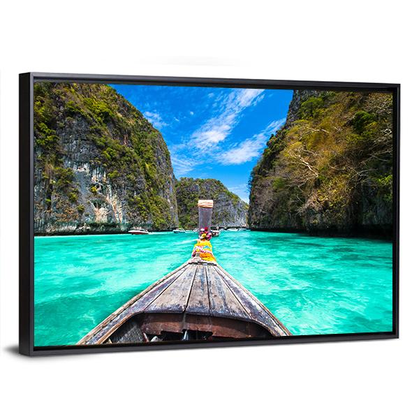 Wooden Boat on Koh Phi Phi Island Canvas Wall Art-3 Horizontal-Gallery Wrap-25&quot; x 16&quot;-Tiaracle