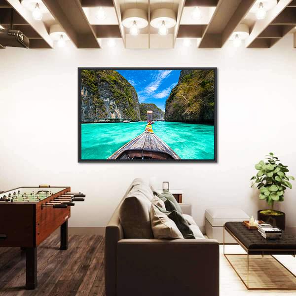 Wooden Boat on Koh Phi Phi Island Canvas Wall Art-3 Horizontal-Gallery Wrap-25&quot; x 16&quot;-Tiaracle