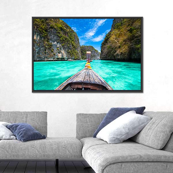 Wooden Boat on Koh Phi Phi Island Canvas Wall Art-3 Horizontal-Gallery Wrap-25&quot; x 16&quot;-Tiaracle