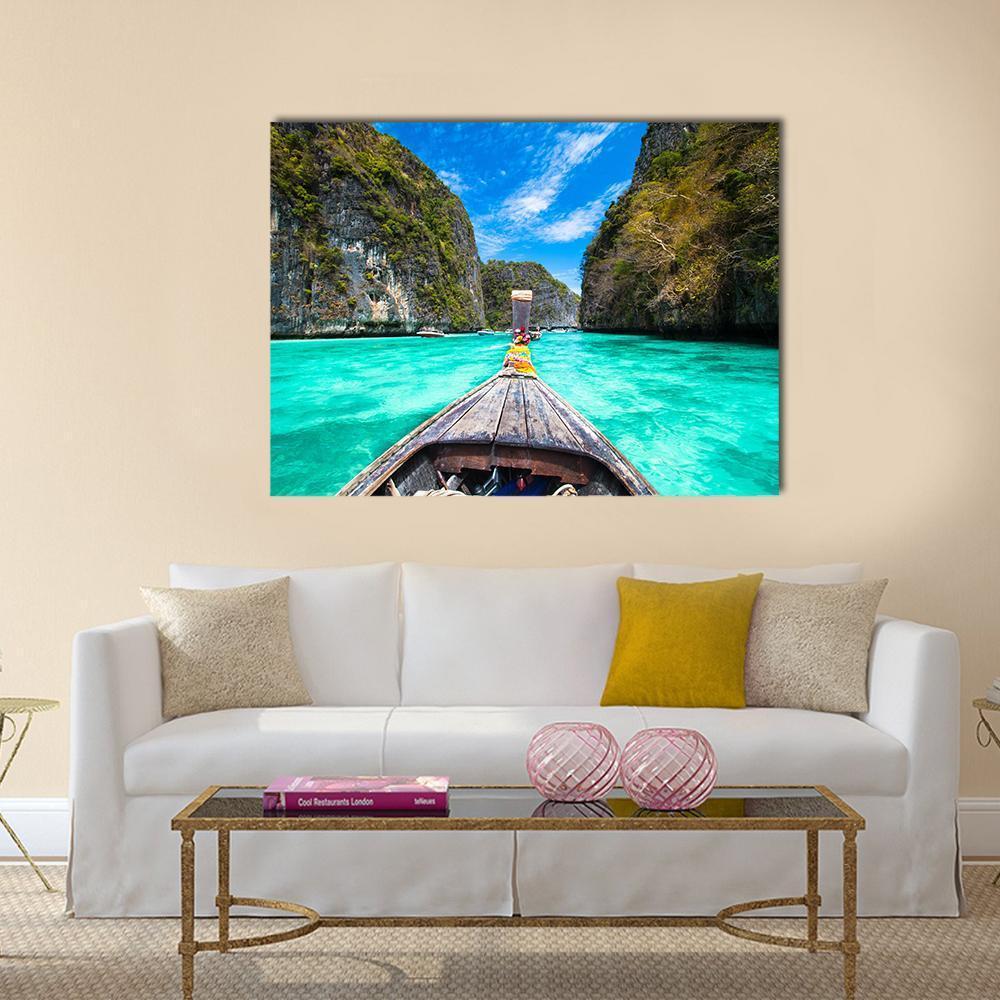 Wooden Boat on Koh Phi Phi Island Canvas Wall Art-1 Piece-Gallery Wrap-48" x 32"-Tiaracle