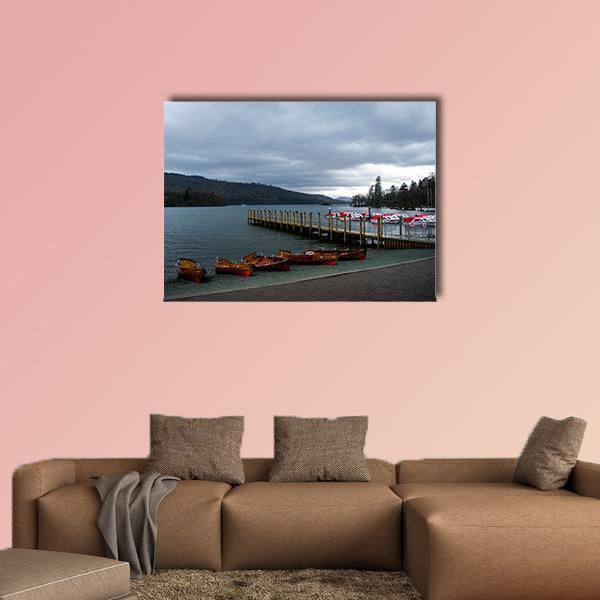 Wooden Boats In Lake District Canvas Wall Art-4 Horizontal-Gallery Wrap-34" x 24"-Tiaracle