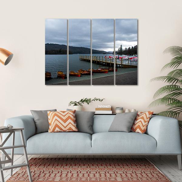 Wooden Boats In Lake District Canvas Wall Art-4 Horizontal-Gallery Wrap-34" x 24"-Tiaracle