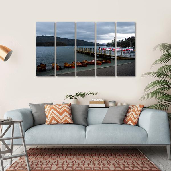 Wooden Boats In Lake District Canvas Wall Art-5 Horizontal-Gallery Wrap-22" x 12"-Tiaracle